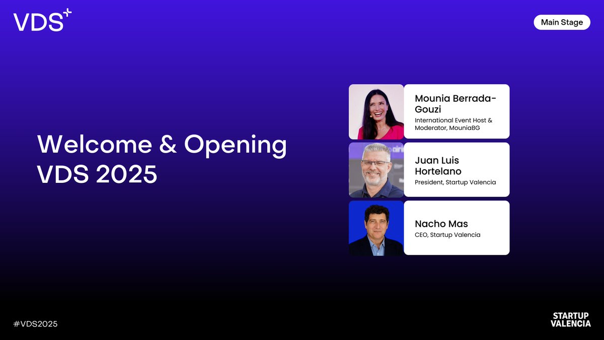 🚀 We kick things off tomorrow, Oct 22, at 9:30 AM with a full day of inspiring sessions until 6:00 PM, followed by our Happy Hour!

The Welcome &amp; Opening #VDS2025 will be led by 👉 Mounia Berrada-Gouzi, International Event Host &amp; MOderator, MouniaBG; <a href="/jlhortelano/">Juan Luis Hortelano</a>, President of