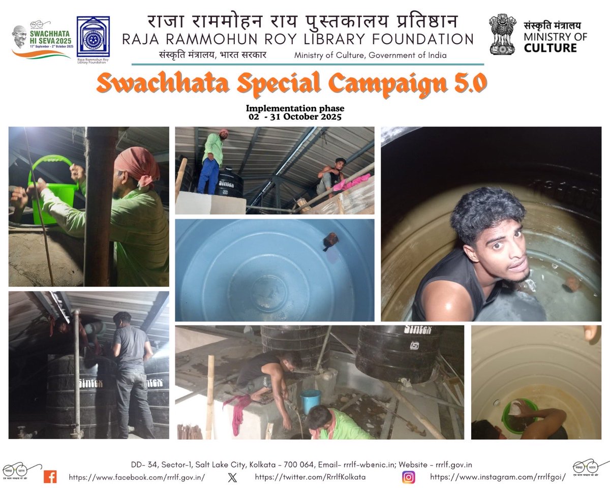 RrrlfKolkata's tweet image. Under #SwachhataSpecialCampaign5.0, the water tank at @RrrlfKolkata has been cleaned to promote hygiene and cleanliness.
#BooksforAll
#LibrariesforAll