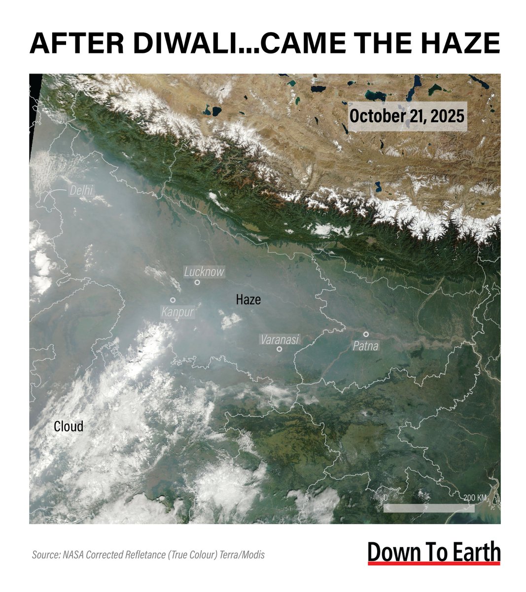 down2earthindia's tweet image. How the Indo-Gangetic Plain looks from space post-#Diwali 

@PulahaRoy