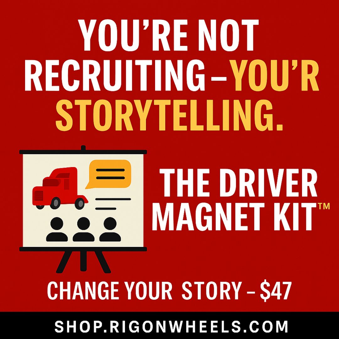 rigonwheels's tweet photo. You’re not recruiting; you’re storytelling.

🧲 The Driver Magnet Kit™ helps fleets write stories drivers want to join.

$47 → https://t.co/tcrN16aRy3

#RigOnWheels #DriverRecruitment https://t.co/DzVB38LpPi