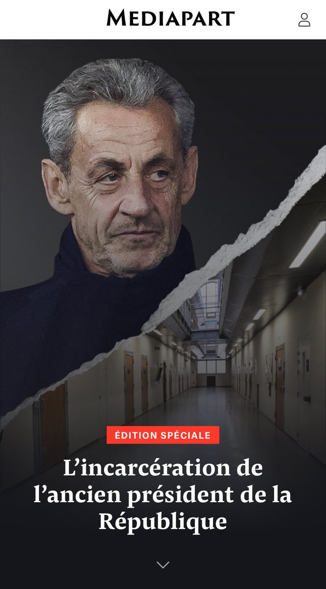 edwyplenel's tweet image. Sarkozy en prison : retour au réel avec l’édition spéciale Mediapart face à la fiction délirante qui, des chaînes d’info aux médias bollorisés en passant par le pouvoir en place, le présente comme un innocent, victime d’une prétendue erreur judiciaire. 
👉 mediapart.fr