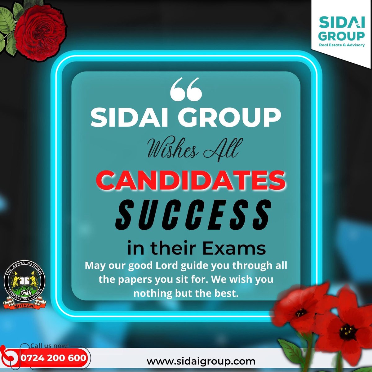 We wish all KCSE candidates the very best as they start their national examinations ✍️

Just as every great development begins with a strong foundation, may your hard work today set the base for a bright and rewarding future .

#14yearsoftransforminglives 
#sidaigroup