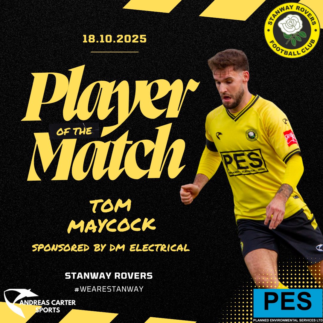 StanwayRovers's tweet photo. 🌟 MOTM RESULT 🌟 

After Saturday’s 1-1 draw with Concord in the league, we are delighted to announce that Tom Maycock has been voted as man of the match 🔥 

Well played Tom 👏 

#WeAreStanway #isthmianleague #nonleaguefootball #CONSTA https://t.co/i9GMDpoBgt