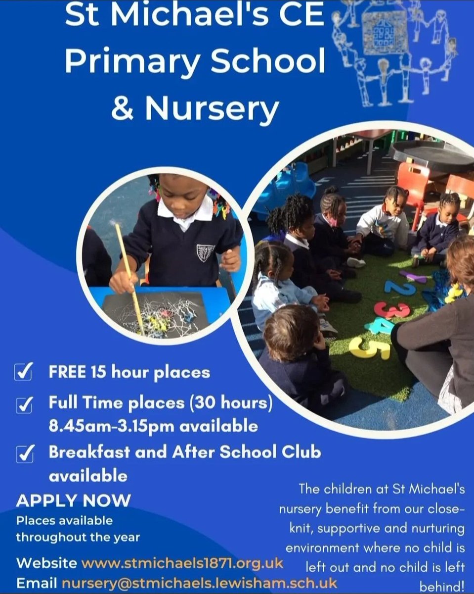 SPACES AVAILABLE! 🍎📚🧮
#Nursery #StMichaelsCEPrimaryAndNursery #SDBEMAT #LewishamBorough #Sydenham #SE26