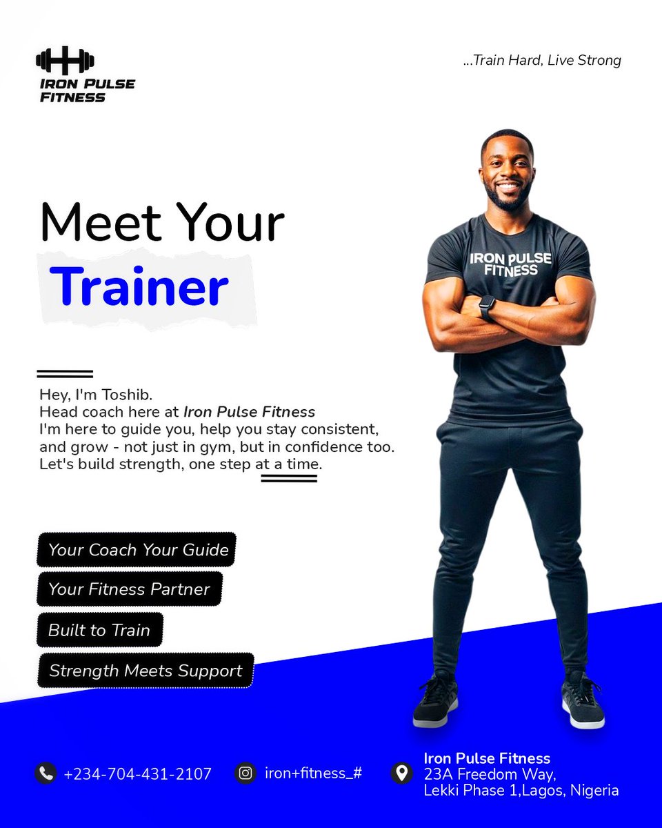 1/5 – Meet Your Trainer 🔥
Started this social media design for Iron Pulse Fitness with a bold, clean intro slide.  
Strong type, clear layout.  
At Iron Pulse, it’s all about real results - one rep at a time.  
What do you think about the design?
Hire me for your next project.