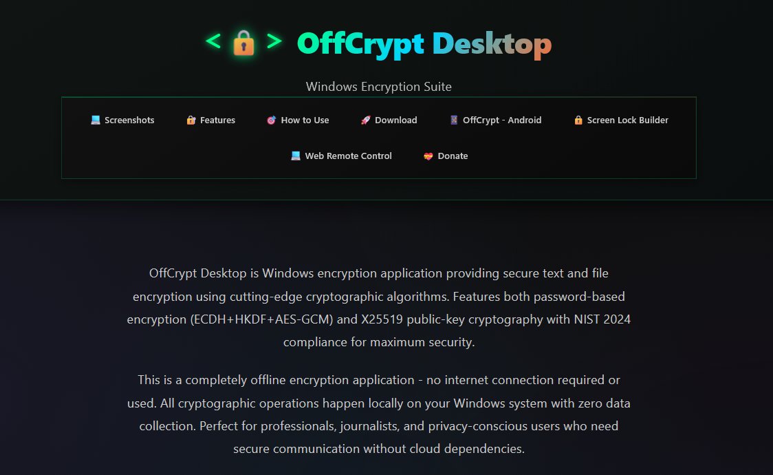 OffCryptAndroid's tweet image. 🔥OffCrypt desktop
🖥️Secure text and files
🖥️Windows version available
📲Android version available
👇
dev-offcode.com
#encryptiontools #encryption #USA