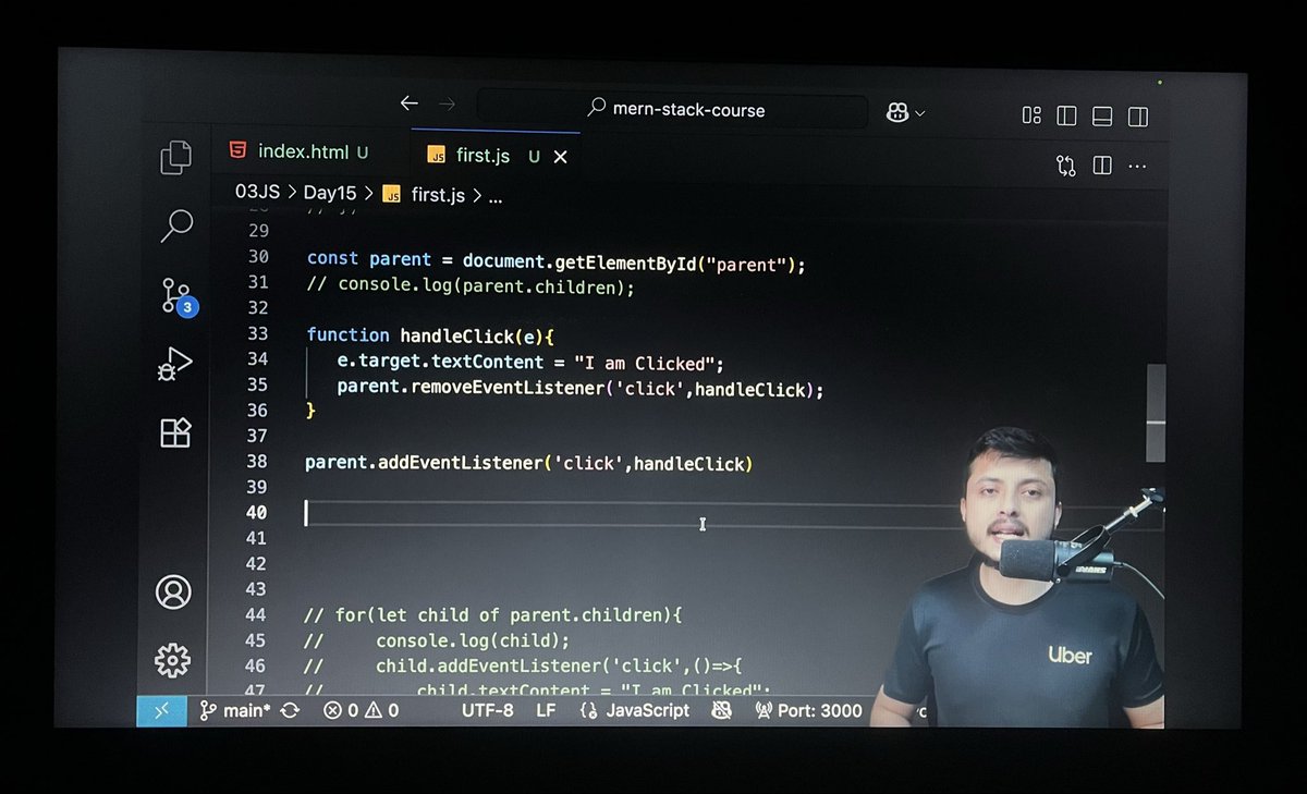 PriTamManna_18's tweet image. #Day30 of #DefenceChallenge🚀

📚Today’s Learning in JS —
❇️ Events &amp;amp; Event Listeners:
✅ addEventListener() → handle user interactions 
✅ Event Bubbling &amp;amp; Capturing → flow of events 
✅ Event Object (e) → holds all event details 

#WebDevelopment #CoderArmy #JavaScript