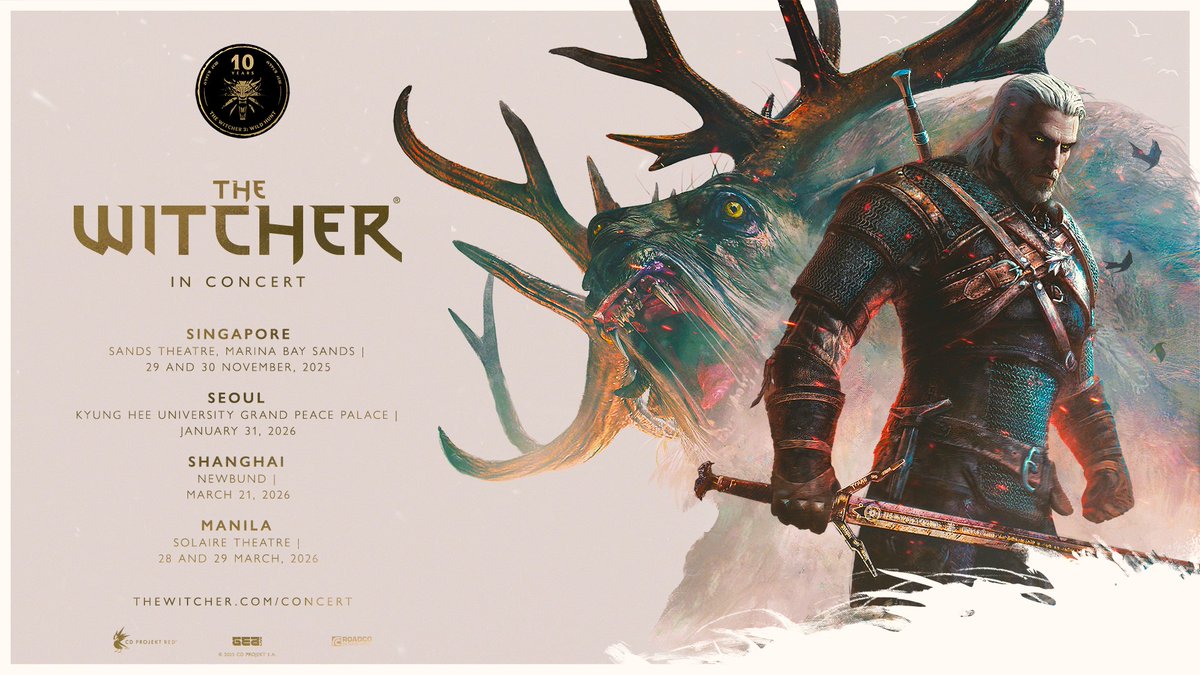 From Kaer Morhen to stages across the world, The Witcher in Concert is now coming to Asia! 🎻

We're adding new stops, including Seoul, Shanghai, and Manila! All concerts are scheduled for early 2026. Tickets go on sale soon! 🎟️

Bookmark thewitcher.com/concert  and don't miss