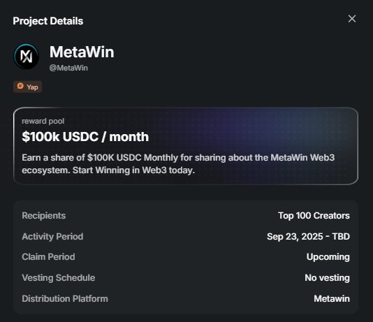 GM🌞

We moved from Uptober to October real quick
I haven't gotten the win I expected but I'm calm and still hopeful because InfoFi campaigns like <a href="/MetaWin/">METAWIN.COM</a> keep me feeling safe.

Their first month wraps up on Oct 23, rewarding $100K to the top 100 yappers.