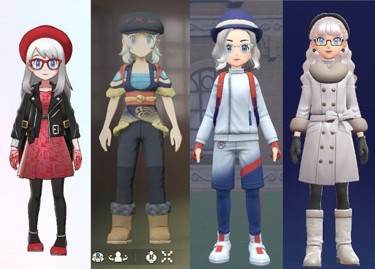 sarah_hbeck's tweet photo. My main outfits throughout the Switch Pokémon titles (Sword, Arceus, Violet, Z-A) https://t.co/bWSlpENKG9