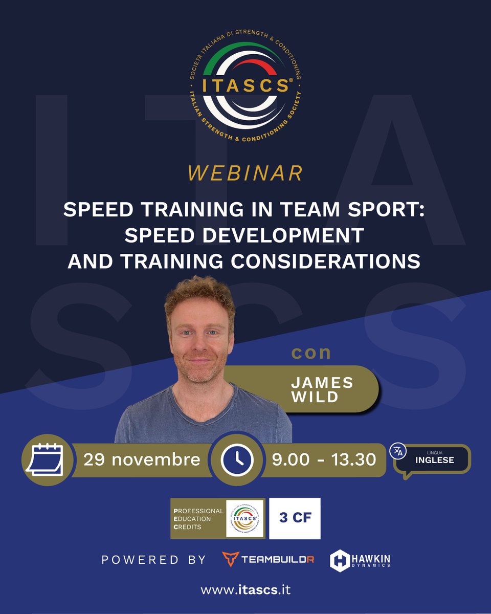itascs_official's tweet image. 📣 A Novembre un nuovo webinar targato #ITASCS: “Speed Training in Team Sport: Speed Development and Training Considerations ”.

💬 Ospite James Wild

#staytuned per tutti i dettagli!