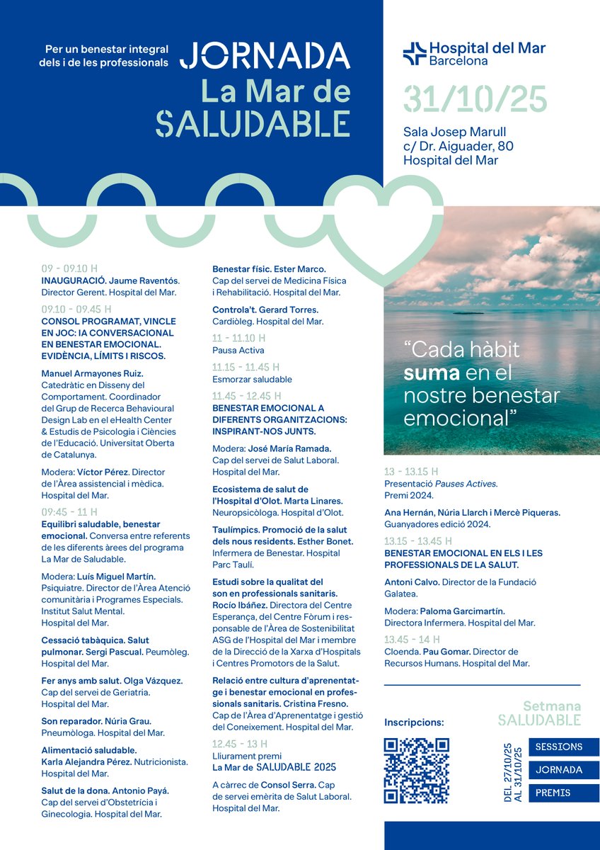 Fundació Galatea (@fundaciogalatea) on Twitter photo El 31 d'octubre participem com a experts en la cloenda la 'Jornada La Mar de Saludable!: Una mirada 360° al benestar emocional del personal sanitari. Cada hàbit saludable suma!', organitzada per l'<a href="/hospitaldelmar/">Hospital del Mar</a>
👐 Gràcies per comptar amb nosaltres!
f.mtr.cool/hnagmppeti El 31 d'octubre participem com a experts en la cloenda la 'Jornada La Mar de Saludable!: Una mirada 360° al benestar emocional del personal sanitari. Cada hàbit saludable suma!', organitzada per l'<a href="/hospitaldelmar/">Hospital del Mar</a>
👐 Gràcies per comptar amb nosaltres!
f.mtr.cool/hnagmppeti