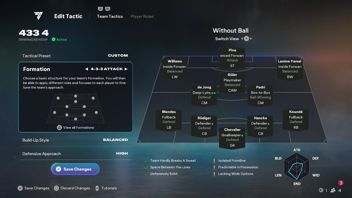 🚨OP FC26 4-3-3 (4) Attack Tactics! ⛓️‍💥

• Player runs EVERYWHERE 🏃‍♂️
• Rock solid defence 🪨 
• So easy to use ✅
• Perfect for non-pro players 🫡
• Used by pro <a href="/KrasiFIFA/">Krasi</a> 🤝

Code = 9RW9eDXEH55@ 📝