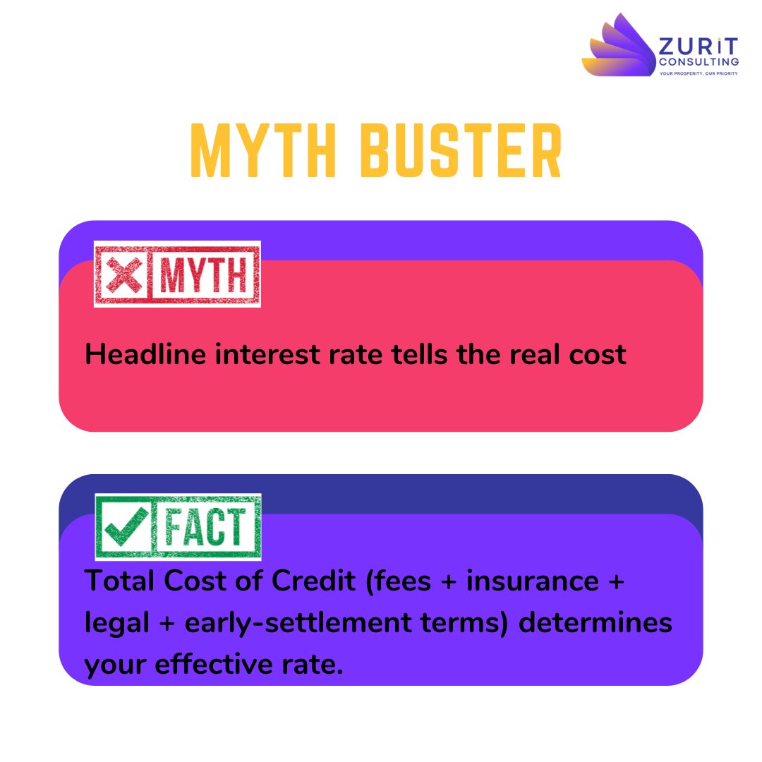 Before you borrow: price the whole loan, not just the headline rate. Small fees → big costs. Compare like-for-like and keep cash flows safe. #MythVsFact #FinancialWellness
