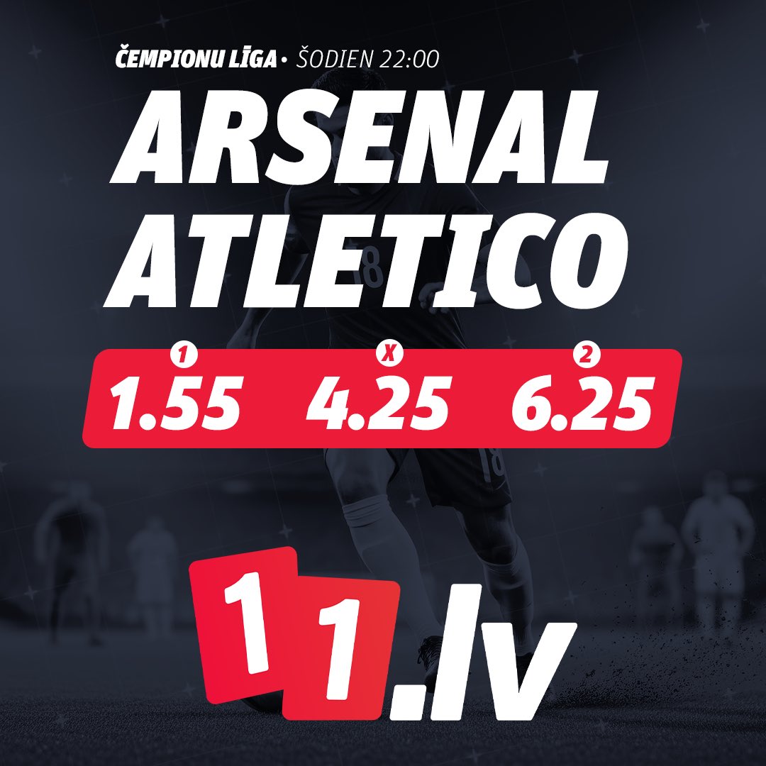 👉🏻 Pre-Pacs likmes piedāvājums Čempionu līgā :

- Arsenal
- Saka gūs vārtus

Koeficients - 3.40 Likme šeit - ej.uz/ars_atl