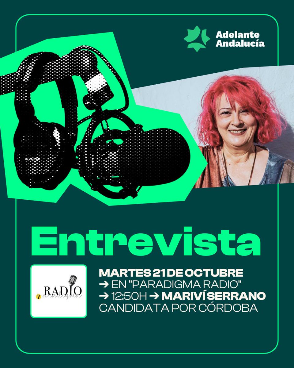 Hoy a las 12:50h nuestra candidata por Córdoba al parlamento andaluz <a href="/serrano_vi5386/">Mª Victoria Serrano Vida</a> será entrevistada en <a href="/paradigma_media/">Paradigma Radio</a> y analizará la situación política actual. Puedes oírlo en radio.paradigmamedia.org