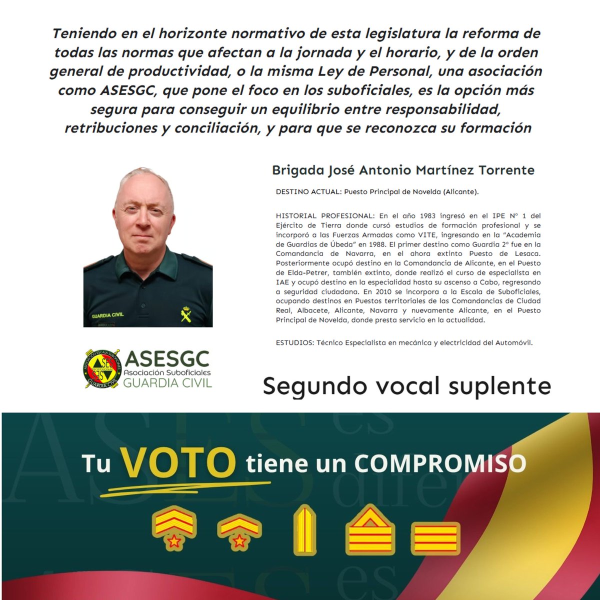 NUESTROS CANDIDATOS, nuestra filosofía.

👉🏼Este equipo en el Consejo de la Guardia Civil defenderá las ideas básicas de ASESGC:

✅ Asociación exclusiva e independiente que lleve la seriedad y coherencia en sus planteamientos como bandera.

✅Respeto por la Institución y sus