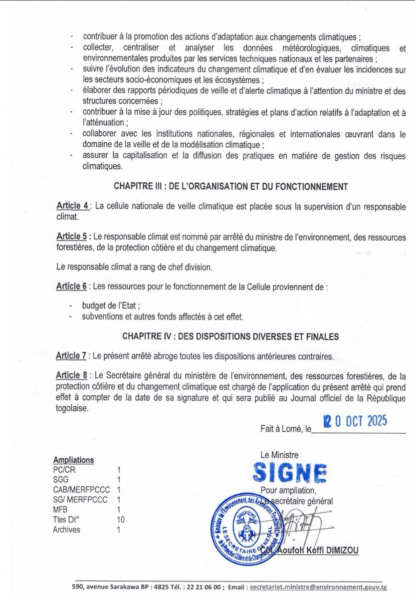 Création d'une Cellule nationale de veille climatique #Togo
<a href="/TogoOfficiel/">République Togolaise</a> <a href="/presidencecstg/">Présidence du Conseil du Togo</a> <a href="/FEGnassingbe/">Faure Essozimna GNASSINGBÉ</a> <a href="/GouvTg/">Gouvernement Togolais/Togolese Government</a> <a href="/CommunicationTg/">Ministère de la Communication</a> <a href="/dodzikokoroko/">Dodzi Kokoroko</a> <a href="/UN_Togo/">Nations Unies Togo</a> <a href="/FAOauTogo/">FAO au Togo</a> <a href="/PnudTogo/">Pnud Togo</a> <a href="/CCNUCC/">ONU Climat</a> <a href="/TVTOfficiel/">Televison Togolaise</a> <a href="/remapsentg/">Remapsen.Togo</a> <a href="/RadioLome27120/">Radio Lomé</a> <a href="/radiokaratg/">RADIO KARA</a> <a href="/AtopTG/">ATOP | Agence Togolaise de Presse</a>
#Cellulenationaledeveilleclimatique