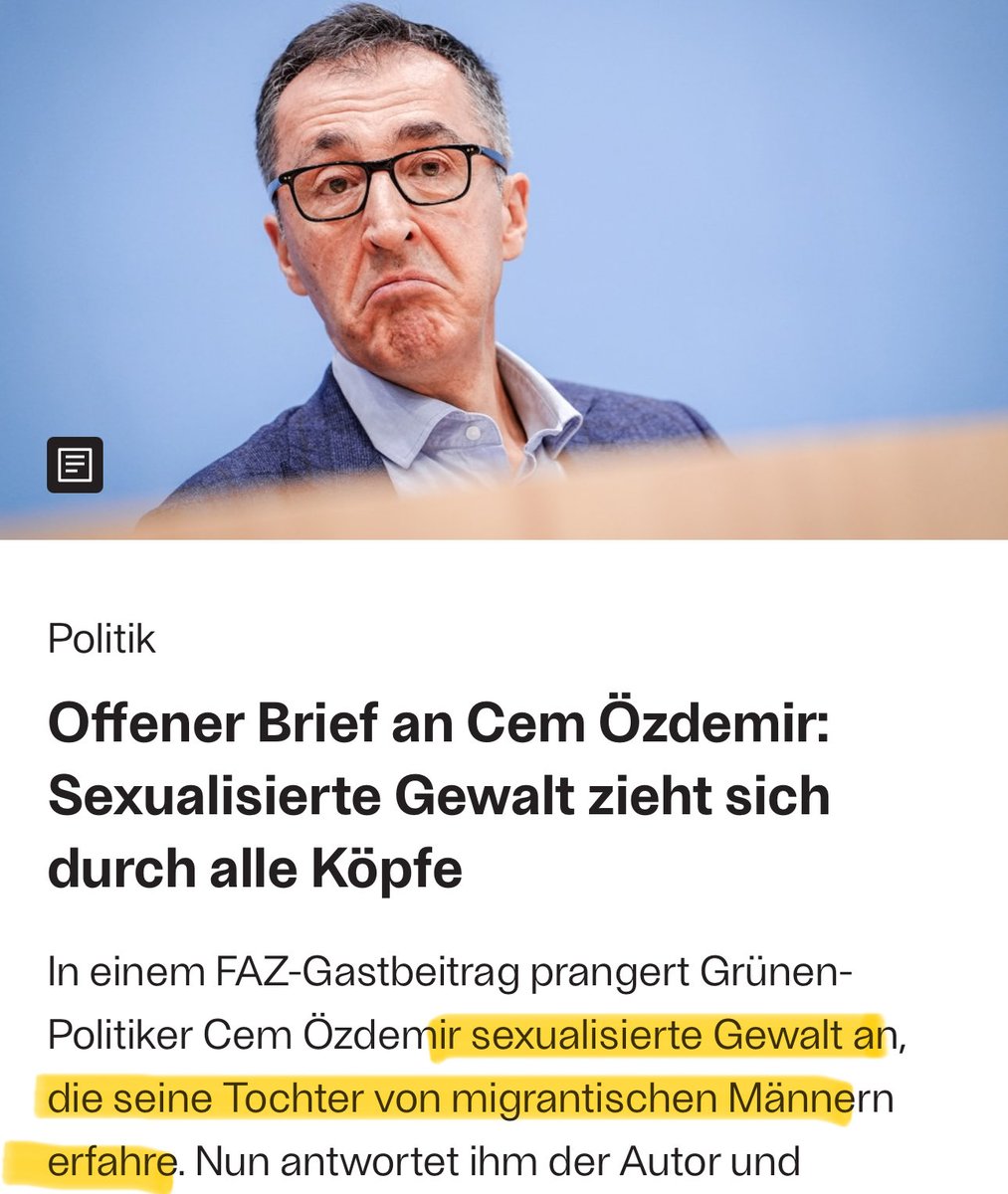 Fräulein Holle🇮🇱🎗️ (@holle_fraulein) on Twitter photo Nur zur Erinnerung:
Der erste, der seine Töchter im Zusammenhang mit dem #Stadtbild ins Spiel brachte, war der Grüne Cem #Özdemir.
Ich kann mich nicht an Demonstrationen dagegen erinnern.
Sie, Frau <a href="/Ricarda_Lang/">Ricarda Lang</a> ?
#Merz #Heuchelei #Migration Nur zur Erinnerung:
Der erste, der seine Töchter im Zusammenhang mit dem #Stadtbild ins Spiel brachte, war der Grüne Cem #Özdemir.
Ich kann mich nicht an Demonstrationen dagegen erinnern.
Sie, Frau <a href="/Ricarda_Lang/">Ricarda Lang</a> ?
#Merz #Heuchelei #Migration