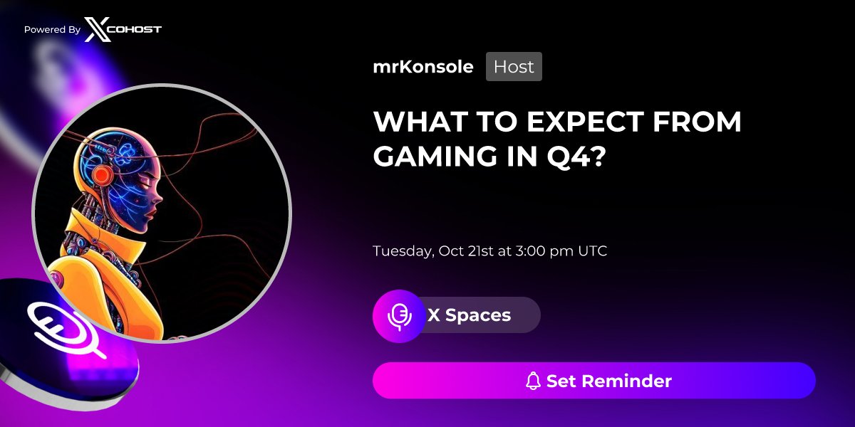 <a href="/Join_SACHI/">SACHI</a> at Roundtable X Space - Live Today!

We’re joining <a href="/mrKonsole/">mrKonsole</a> to chat about how everyone’s feeling as the gaming market wraps up 2025.

🗓️ Tuesday, Oct 21st - 3:00 PM UTC
📍 X Spaces

Expect real talk about trends, player sentiment, and what’s next for the gaming
