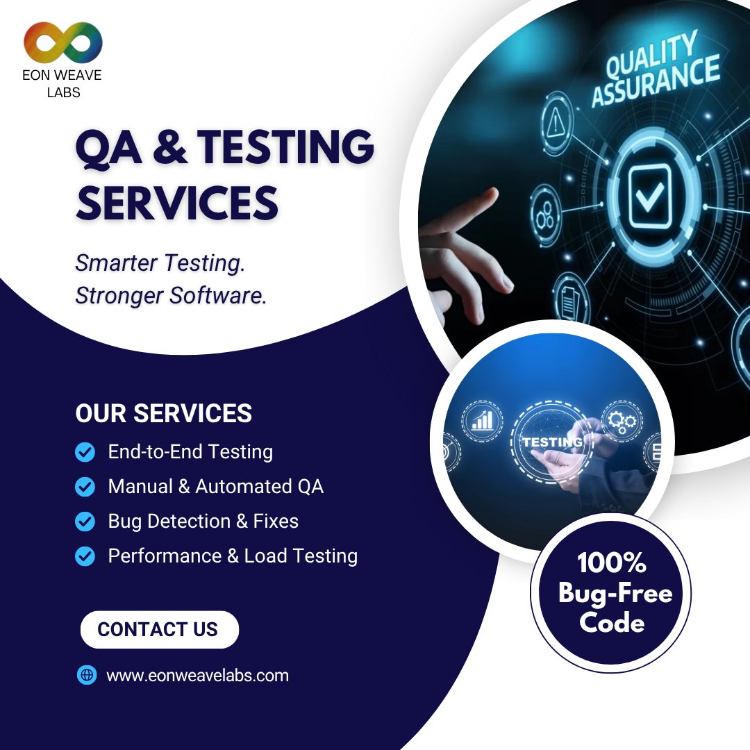 EonWeaveLabs's tweet image. Your software deserves more than just functionality, it deserves perfection.
Our QA & Testing Services are designed to deliver 100% bug-free code through smart, efficient, and comprehensive testing solutions.
#softwaretestingtools #code #softwaretestinghelp #customsoftware