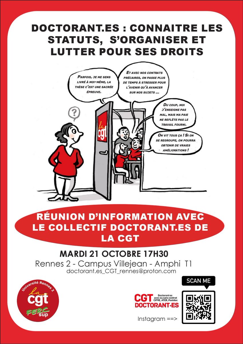 📌RENNES
Les camarades de Rennes organise une réunion d'information aujourd'hui à 17h30 sur le campus de Rennes 2.
Venez nombreux·ses les rencontrer !