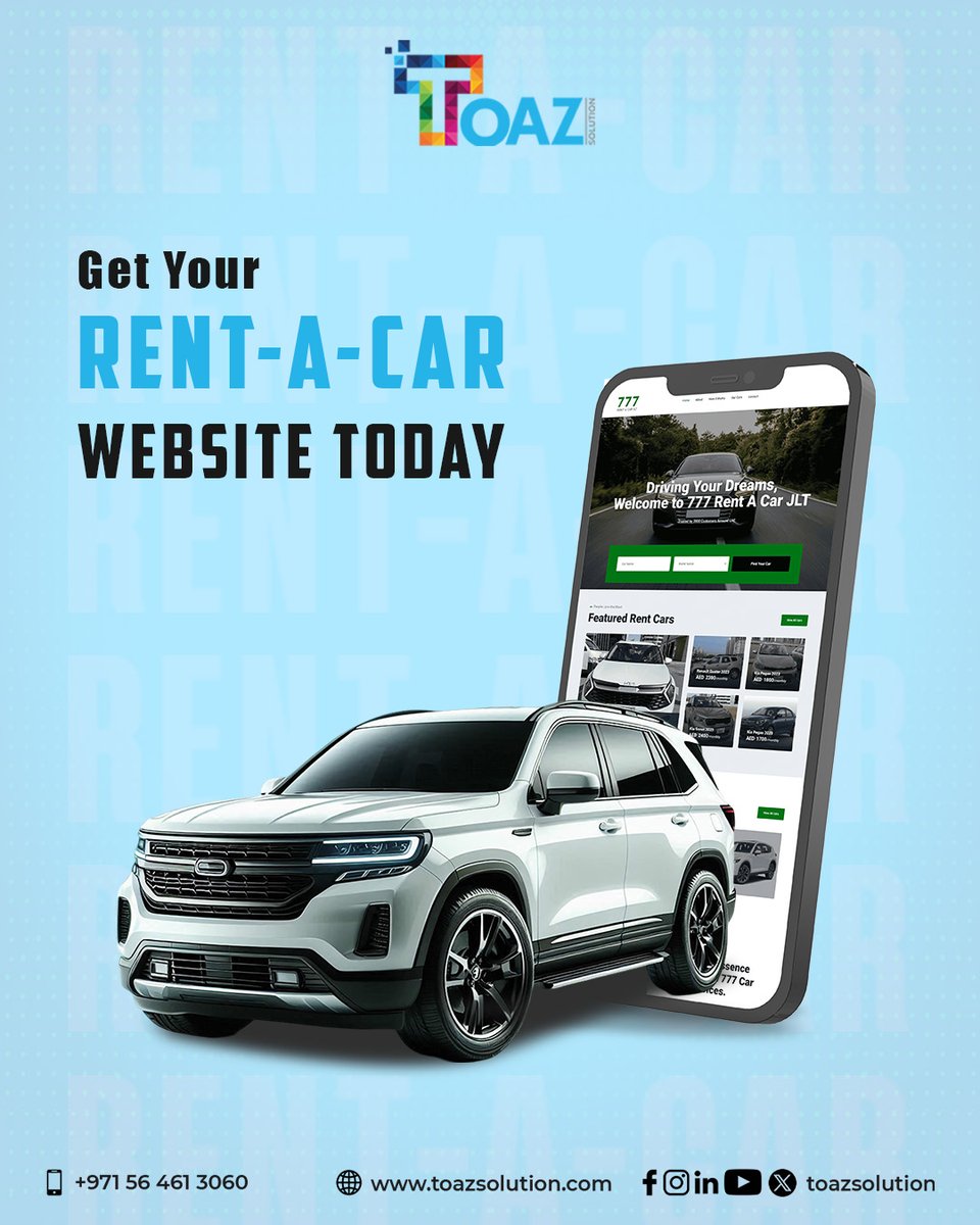 toazsolution's tweet image. Get Your Rent-a-Car Website Today! 
 Drive your business to success with a powerful online presence. Showcase your cars, accept bookings 24/7, and reach more customers all through your own professional website!

#OnlineBookingSystem #CarHireUAE #WebsiteDesignDubai #BusinessGrowth