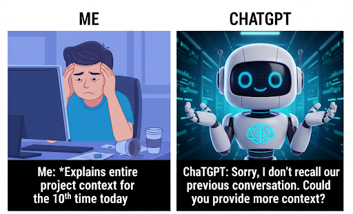 thetripathi58's tweet image. Why aren’t general AI models like ChatGPT good enough? Ever felt like working with them is… a bit tiring?
You have to explain your background and goals every single time - like talking to a genius with a 7-second memory.
Here’s how to fix that: