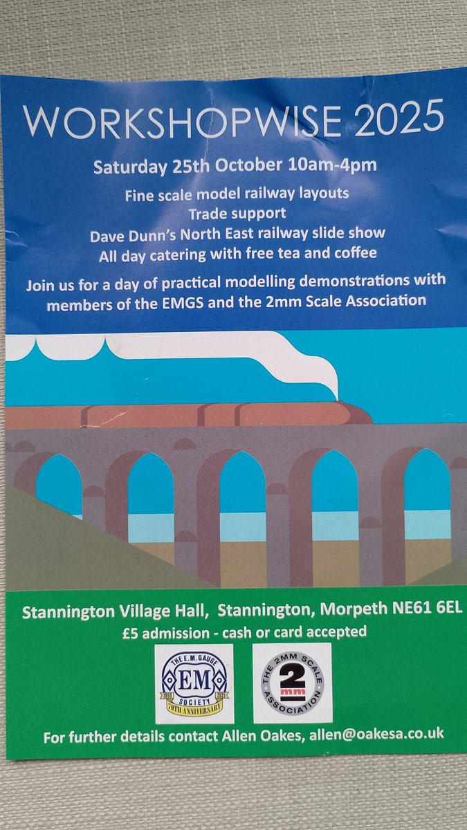 east_em's tweet photo. This Saturday only, small friendly Model Railway show with the emphasis on "How to". 
Second hand stand. 
Free tea and coffee, small entrance fee to cover the hall hire. 
#stannington #morpeth #northumberland #Railway #trains #Newcastle https://t.co/FKwmdLYevd
