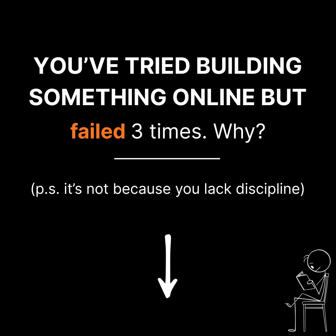 You've tried building something online, but failed 3 times.

Not because you lack discipline.
But because you're trying to change the wrong thing.

I learned this after failing myself.

Here's the framework that gets you to your first $1🧵

(you definitely want to bookmark this)