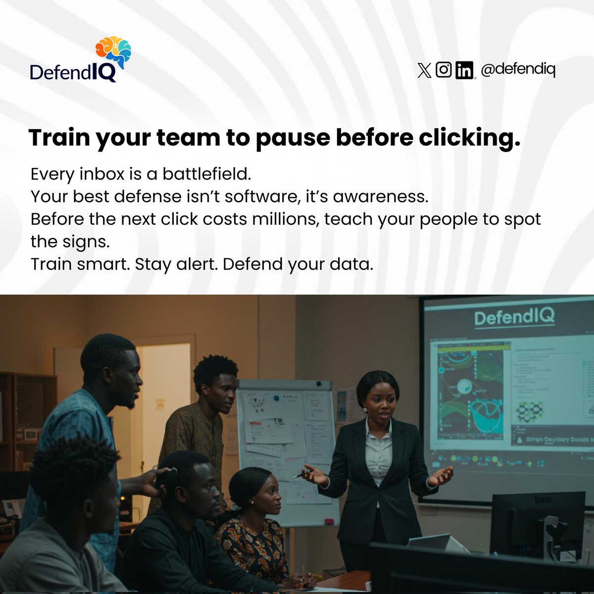 DefendIq's tweet photo. It's still cyber awareness month and we're all out to make you know that phishing isn't tech, it is about trust. One fake invoice email almost cost 50 million.

Stay alert, get trained today with DefendIQ.

#DefendIQ https://t.co/hysZUBpFo6