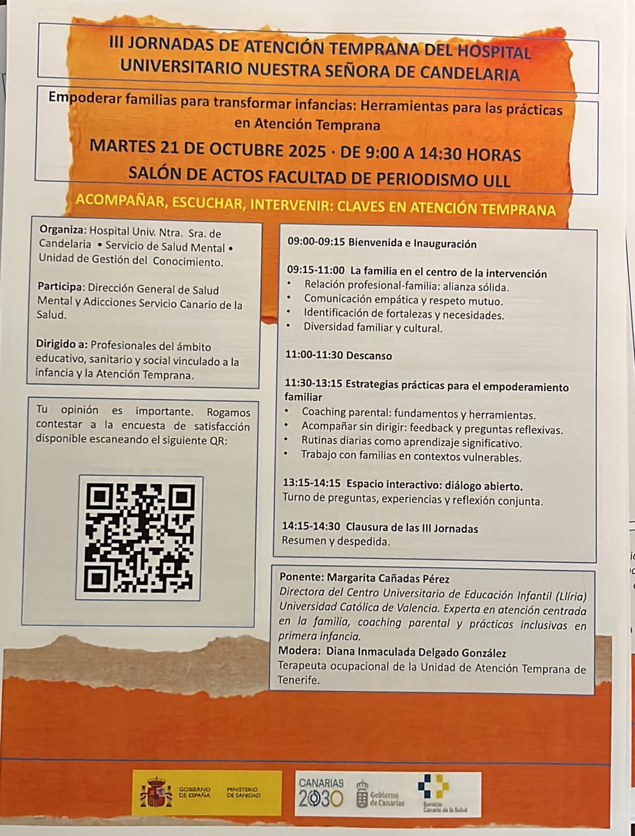 Comienzan las III Jornadas de Atención Temprana del HUNSC.
“Empoderar familias para transformar infancias” 👶💬

Reflexionamos sobre cómo acompañar, escuchar e intervenir desde el respeto y la alianza con las familias.
#AtenciónTemprana #HUNSC #SaludInfantil #Familia