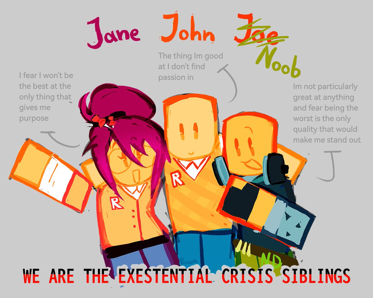 I haven't seen anyone else yet hc'ing that Noob, John and Jane are sibs soooo-

#roblox #janedoe #johndoe #noob