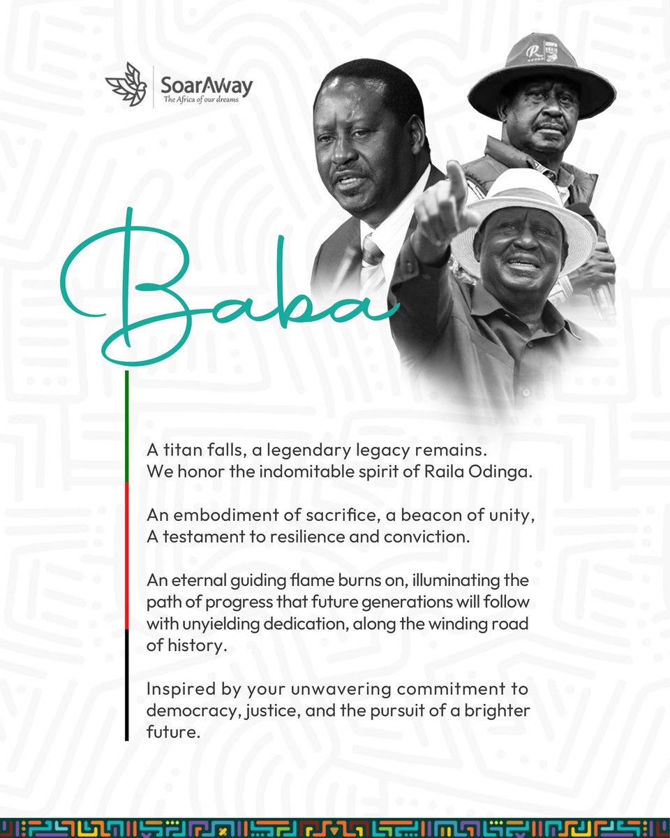 A titan falls, a legendary legacy remains.
An eternal guiding flame burns on, illuminating the path of progress that future generations will follow with unyielding dedication, along the winding road of history.
#railaodinga #RailaTheEnigma 
#RailaLegacy