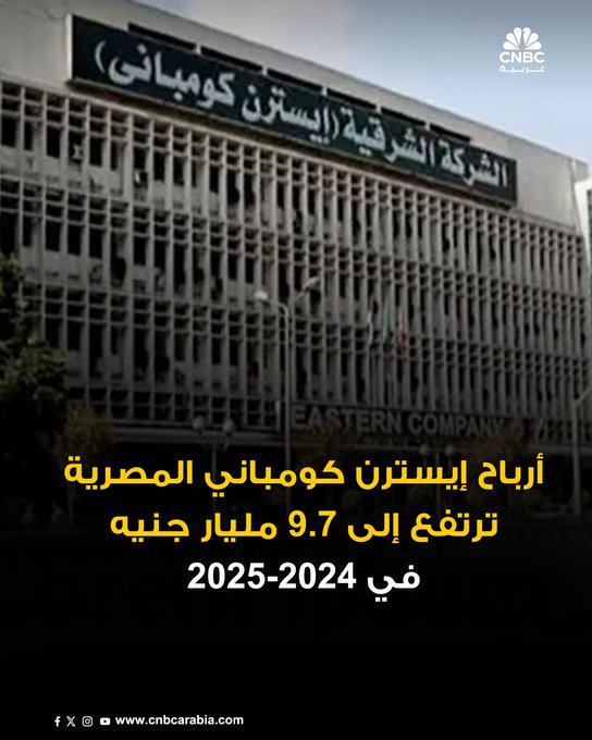أرباح شركة «الشرقية إيسترن كومباني» المصرية تسجل نمواً بنسبة 6% خلال العام المالي المنتهي في يونيو حزيران الماضي، لتصل إلى 9.7 مليارات جنيه. هذا الارتفاع جاء مدعوماً بزيادة صافي الإيرادات بنسبة 83% خلال الفترة ذاتها، لتسجّل 37.3 مليار جنيه مقارنةً ب20.4 مليار جنيه في العام المالي السابق. المزيد 