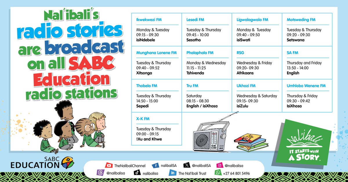 When was the last time you listened to our beautifully narrated multilingual radio stories on various SABC radio stations?
Every year, Nal’ibali produces a selection of 45 – 52 radio stories which are aired on 13 SABC and 12 independent community radio stations in different