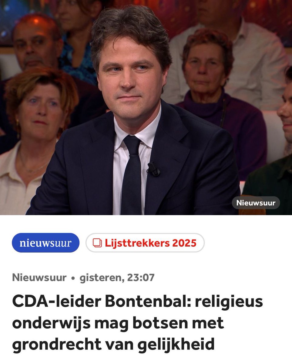 Ilana Rooderkerk (@ilanarooderkerk) on Twitter photo Jongeren die niet uit de kast durven komen of suïcidale gedachten hebben omdat ze op religieuze scholen te horen krijgen dat ze er niet mogen zijn.
Waarom verdedigt het CDA dit? Dat is onacceptabel. Daarom willen wij artikel 23 moderniseren. Jongeren die niet uit de kast durven komen of suïcidale gedachten hebben omdat ze op religieuze scholen te horen krijgen dat ze er niet mogen zijn.
Waarom verdedigt het CDA dit? Dat is onacceptabel. Daarom willen wij artikel 23 moderniseren.
