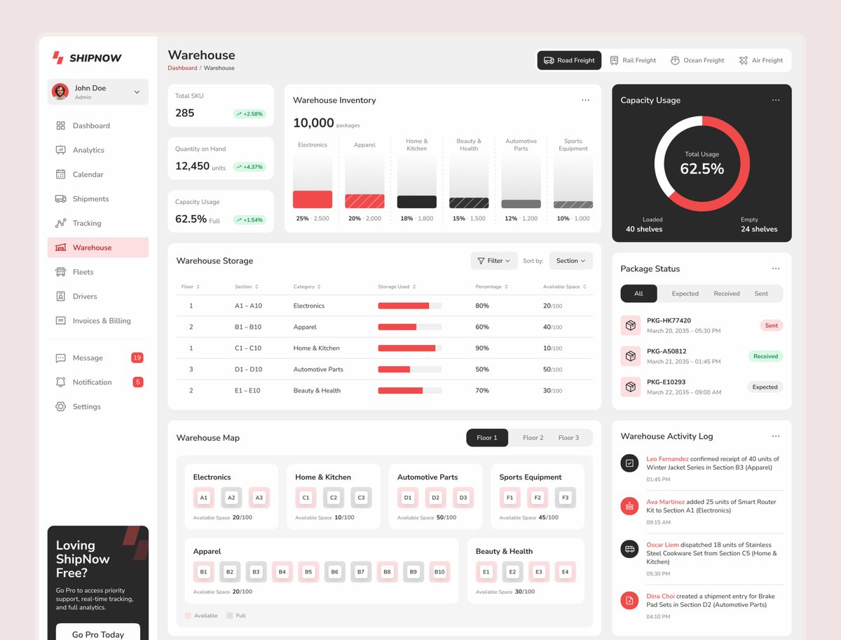 peterdraw's tweet image. Transform the way you manage logistics with ShipNow – Shipping Management Dashboard, crafted in @figma for performance and precision.
Designed for end-to-end shipping flow, it includes a Warehouse Page for inventory control, a Create New Shipment Page for streamlined order…
