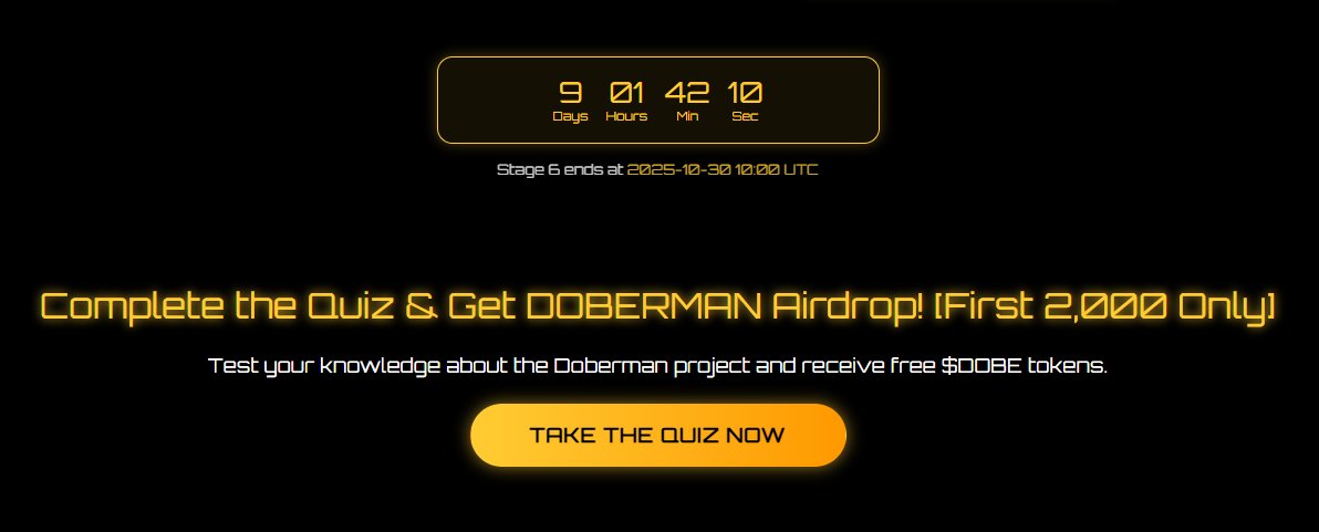 DOBERMAN | $DOBE | BNB (@dobemoonshot) on Twitter photo 🐕🦺 DOBERMAN QUIZ IS LIVE! 🧠
🎯 First 2,000 Participants Only
5 questions. 1 mission.
Earn your $DOBE Airdrop and up to 💰 💲6,900 in rewards! 🎁
✅ How to Join:
1️⃣ Like ❤️ + Retweet 🔁
2️⃣ Follow <a href="/DobeMoonShot/">DOBERMAN | $DOBE | BNB</a>
3️⃣ Take the quiz here 👉 dobesale.net
4️⃣ Quote-tweet 🐕🦺 DOBERMAN QUIZ IS LIVE! 🧠
🎯 First 2,000 Participants Only
5 questions. 1 mission.
Earn your $DOBE Airdrop and up to 💰 💲6,900 in rewards! 🎁
✅ How to Join:
1️⃣ Like ❤️ + Retweet 🔁
2️⃣ Follow <a href="/DobeMoonShot/">DOBERMAN | $DOBE | BNB</a>
3️⃣ Take the quiz here 👉 dobesale.net
4️⃣ Quote-tweet