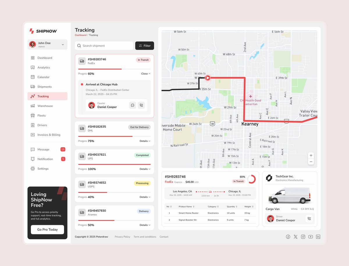 peterdraw's tweet image. Transform the way you manage logistics with ShipNow – Shipping Management Dashboard, crafted in @figma for performance and precision.
Designed for end-to-end shipping flow, it includes a Warehouse Page for inventory control, a Create New Shipment Page for streamlined order…