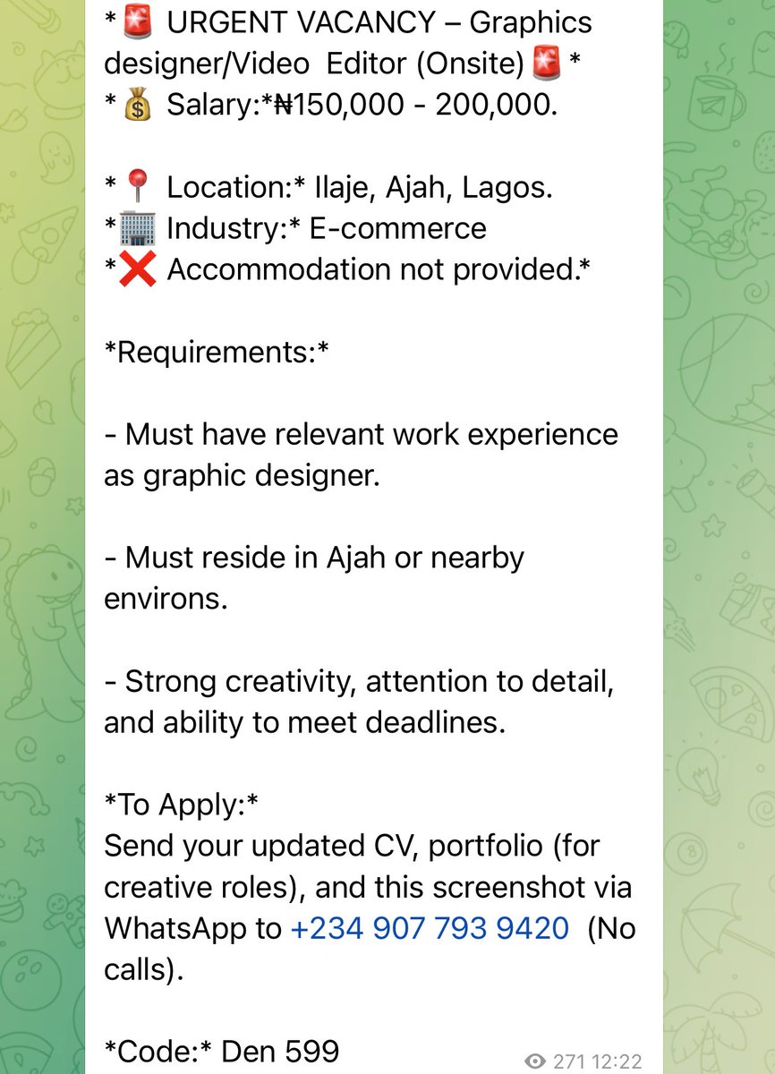Tech_babby's tweet image. I got multiple openings for an Executive assistant, Mobile app engineer and Graphics designer/video editor
Application emails are attached to respective images👏🏾 Go apply if you’re a fit🥂