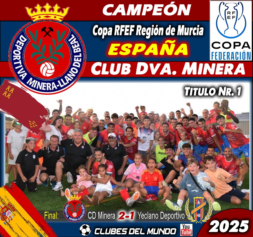 ClubsDelMundo's tweet photo. CLUB DEPORTIVA MINERA conquista su primera COPA RFEF de la Fase Autónomica de la Región de Murcia. Enhorabuena.  #Cartagena #RegiondeMurcia #CDMinera #CopaRFEF #CopaFederacion @DeportivaMinera https://t.co/jLcSr4T1Qk
