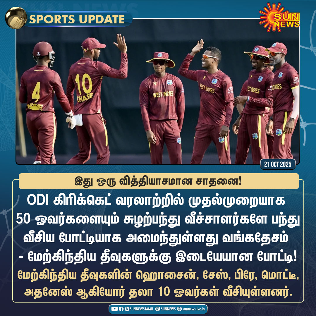 #SportsUpdate | ODI கிரிக்கெட்டில் ஒரு அரிய நிகழ்வு!

#SunNews | #ODI | #BANvsWI