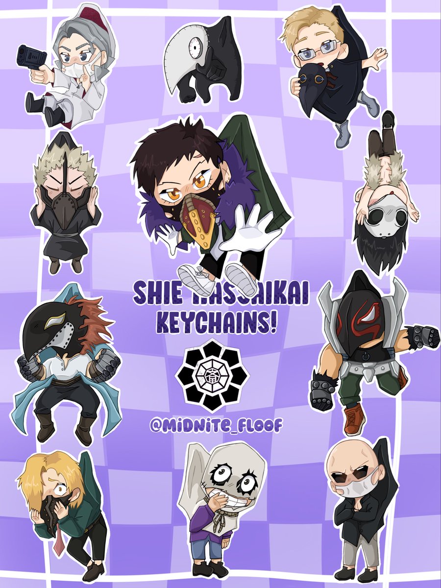 .ᐟ ✦ 𝙎𝙃𝙄𝙀 𝙃𝘼𝙎𝙎𝘼𝙄𝙆𝘼𝙄 𝙆𝙀𝙔𝘾𝙃𝘼𝙄𝙉𝙎 ✦ .ᐟ

made these silly little keychain designs! 
will be ordering to get these custom made for myself soon! 

#kaichisaki #overhaul #shiehassaikai #harikurono #joiirinaka #shinnemoto #toyasetsuno #kendorappa #deidorosakaki