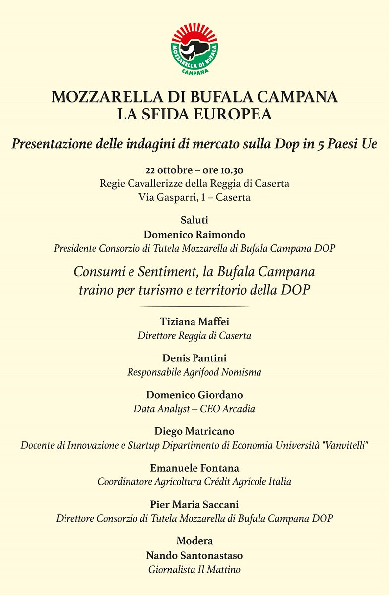 Il posizionamento, le abitudini di consumo e il sentiment digitale della mozzarella di bufala campana Dop in Europa sono al centro delle ricerche realizzate da <a href="/nomismaustampa/">Nomisma</a> e <a href="/arcadiacomit/">arcadiacom.it</a> per il Consorzio di Tutela. I risultati saranno presentati domani, 22 ottobre, alle ore