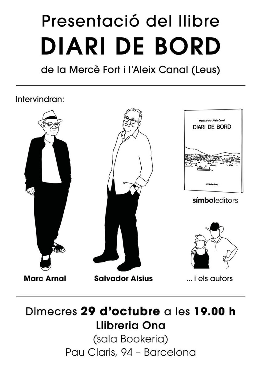 Dimecres de la setmana entrant, 29 d’octubre, a les 19h, a <a href="/OnaLlibres/">Ona Llibres</a> presentació del DIARI DE BORD, de Mercè Fort i Aleix Canal, amb <a href="/salvadoralsius/">Salvador Alsius</a> i Marc Arnal. Us hi esperem!