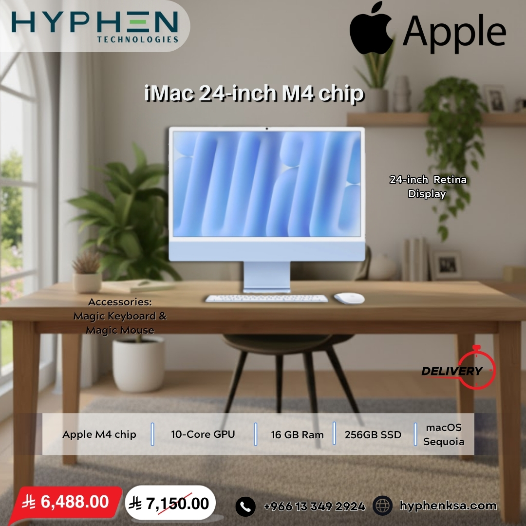 hyphenksa2025's tweet image. HYPHEN TECHNOLOGIES
Graphics power unleashed. 🚀
🍎 iMac 24&quot; M4
🎮 10-Core GPU | 16GB RAM | 256GB SSD

💰 SAR 6,488.00 (Was 7,150.00)
🚚 Fast Delivery!
🌐 hyphenksa.com
#iMac #M4 #10CoreGPU #Apple #KSAUcore
