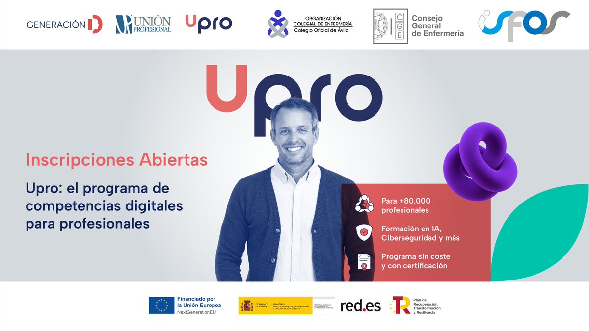 ¡Ha llegado el día! 🎉 Abierta la inscripción para Upro, el programa de competencias digitales de <a href="/UProfesional/">Unión Profesional</a> y @Redpuntoes
➡️Inscríbete: inscripciones.unionprofesional.com/registro.html
#Upro #UniónProfesional #UPdigital #CompetenciasDigitalesUpro #NextGenerationEU #GeneraciónD #TransformaTuMundo