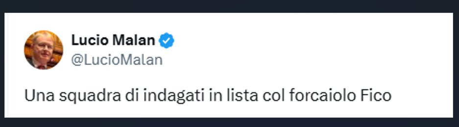 un girovago (@ugirovago77000) on Twitter photo Delmastro condannato
Santanchè a processo
Montaruli condannata
Solinas a processo
Occhiuto indagato
Fidanza condannato
Sgarbi a processo
Se vuole continuo <a href="/LucioMalan/">Lucio Malan</a>
sta rubando lavoro ai comici🤣🤣🤣🤣 Delmastro condannato
Santanchè a processo
Montaruli condannata
Solinas a processo
Occhiuto indagato
Fidanza condannato
Sgarbi a processo
Se vuole continuo <a href="/LucioMalan/">Lucio Malan</a>
sta rubando lavoro ai comici🤣🤣🤣🤣