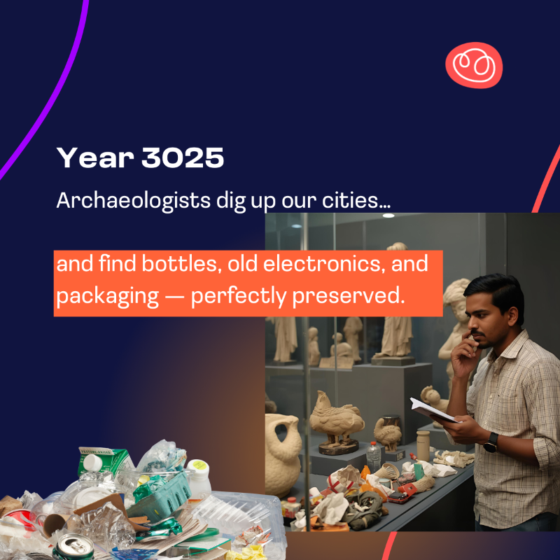 REDOL_EU's tweet photo. 🏺 The year is 2125. Archaeologists dig up our cities…
Not bones. Not ruins.
Plastic bottles. Old electronics. Packaging.

Some call it The Age of Waste.
Others call it a legacy we can change.

Zaragoza is already showing the way. 🌱